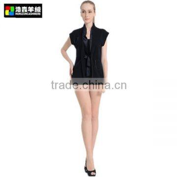 Elegant Black Sleeveless Cashmere Coat, Women Graceful Cashmere Coat