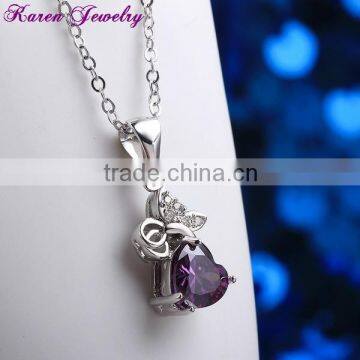 Fashion Heart Purple Crystal Platinum Plated Pendant Necklace Collar Choker Necklace Women Fashion Necklaces for Women 2014 photo-5