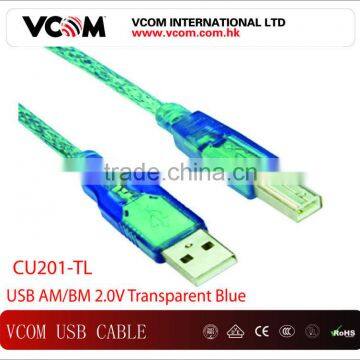 High-Speed AM / BM Transparent Blue USB 2.0 Printer Cable