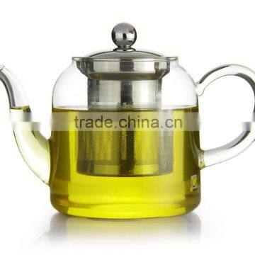 clear glass teapot with stainless steel filter