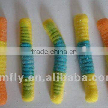 Sugar coated worm shaped yummy gummy candy