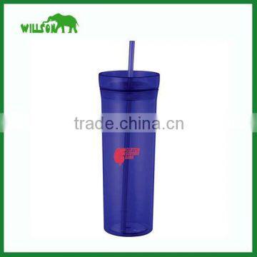 2016 Custom Items Double Wall Coke Cup Plastic Coffee Advertising Mug With Straw & Cap Used on Beach