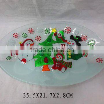 glass hand painted Chrismas tree plate