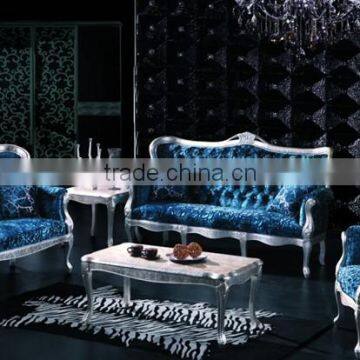 Luxury wooden living room sofa set in blue color