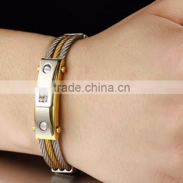 Cubic Zirconia Inlaid Jewelry 316l Stainless Steel Cuff Bracelet Men photo-6