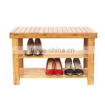 2 Tier Natural Bamboo Shoe Rack Bench Storage Organiser Holder 70 x 28 x 45cm