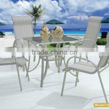 Garden outdoor metal in alu with sling fabric dining furniture set ,table and chair sets