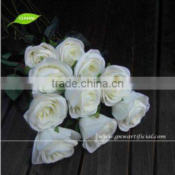 GNW FLS09 Artificial Flowers Wholesale White Color Real Touch Silk Flower Rose Party Decoration