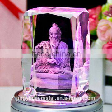 3D Laser Figure of Buddha Crystal Cube Souvenirs With LED Light Base photo-3