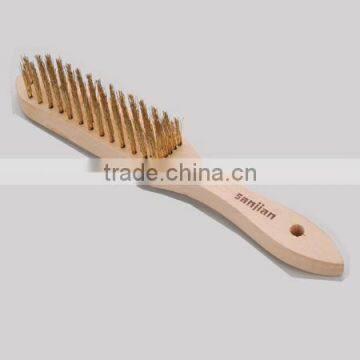 2014 the newest style SJIE3019-1 wooden handle brass wire brush with hand