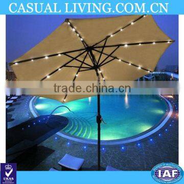 9 Feet Rectangular Solar Powered Patio Aluminum Umbrella with Tilt and LED Lights, Beige