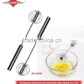 Durable Kitchen Utensil Cooking Egg Tools Stainless Steel Hand Push Egg Beater Whisk Blender 10-inch