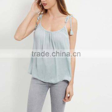 New Fashion Women Casual Tops Mint Green Tie Strap Tank Tops HSB9306