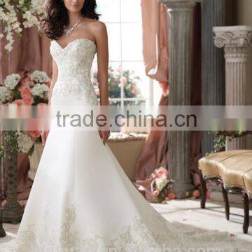 white strapless lace satin mermaid wedding dress