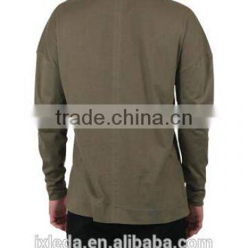 Soft Comfort Stretch Men's Standard Long Sleeve Drip Shoulder Solid Color Crew Neckline Tees photo-3