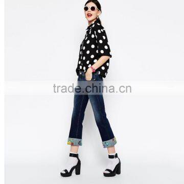 Ladies Denim Jeans Trouser Bottom With Embroidery Pattern photo-2