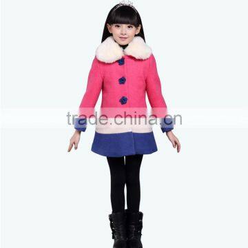 winter hot sale fashion coat for baby girls/kids woolen coat fur collar