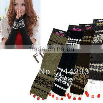 New Fashion Women's Snow Pattern Braided Knit Fingerless Arm Long Gloves Warmer 7912