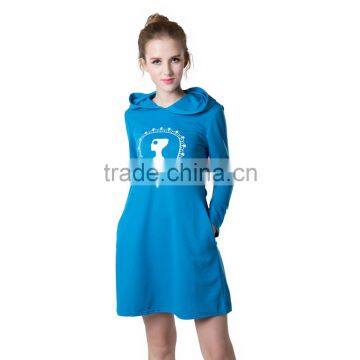 2016 Hotsale New fashion hooded mini dress, Womens Winter Dress with Long Sleeve Pockets design