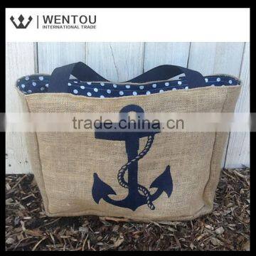 Eco-Friendly Nautical Anchor Market Burlap Tote Bag photo-3