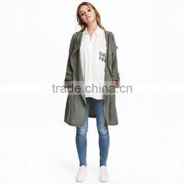 Hooded Parka Diagonal Zip Drawstring Waist Womens Long Warm Jackets photo-2