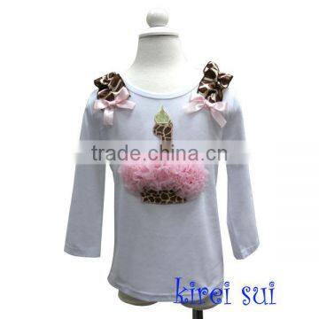 Brown Giraffe Light Pink 1st Birthday Cupcake White Long Sleeves Tops 1-7Y