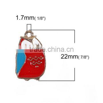 Zinc Based Alloy Charms Owl Animal Gold Plated Red Enamel photo-2