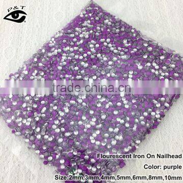 Flat back neon purple color iron on nailhead metal studs for nail art clothing DIY crafts