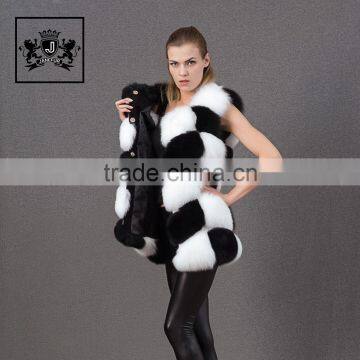 Beautiful Black White Color Fur Hand Sewing Long Fur Vest Women Real Fox Fur Gillets photo-6