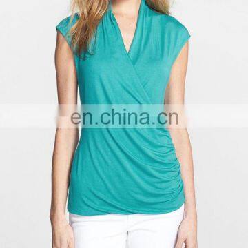 CHEFON Draped crisscrossing front soft womens semi formal tops and blouses 2015