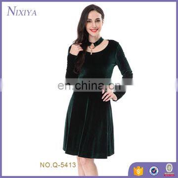 2017 Latest style long sleeve knee length woman dress