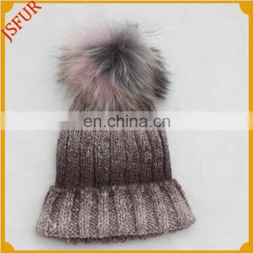 Attractive Design Winter Handmade Gradient color Hats Pompom Beanie Hat Knitted