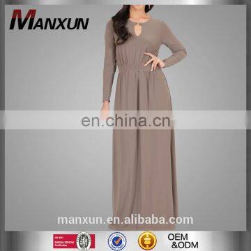 Long Sleeve Maxi Dress with Hole Design Neck Casual Long Skirt for Women Wear