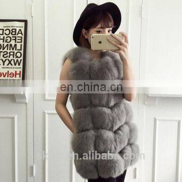 China factory supply high quality fluffy and soft women's long real fox fur vest