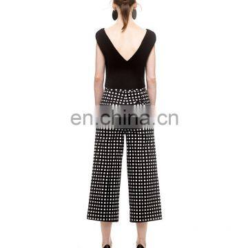 Womens Sexy Dress Crop Top and Check Long Pants Two Piece Set photo-2