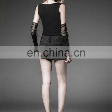 Black Vintage Denim Mini Skirt Q-218 Punk Rave photo-6