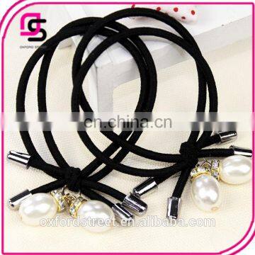 Korean fashion new hair two big pearl diamond ring high elastic rubber hand knotted