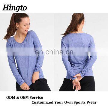 Pofessional blank design women long sleeve fitness shirts gym custom logo in bulk with thumb cuffs