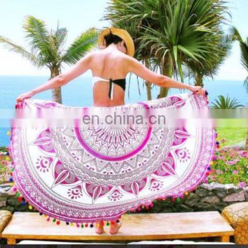 72" Indian Mandala Hippie Round Roundie Tapestries Hippy Boho Gypsy Cotton Round Beach Throw Yoga Mat Color Pom Pom