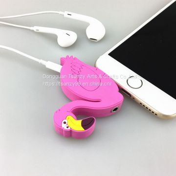 soft pvc cute cartoon flamingo earphone splitter headphone audio splitter