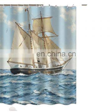 Custom Design Ocean Ship Polyester Shower Curtain