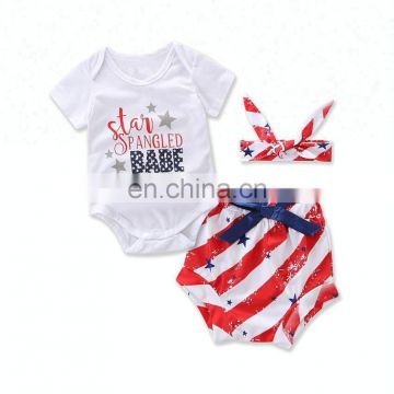 Infant Clothing Cotton Red White Stripe Clothing Sets Kids Patriotic Girl July 4th Day Romper