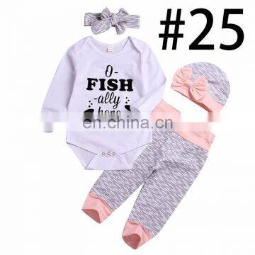 2019 Pink Floral Print Baby Rompers & Flower Pants & Headband 3pcs Set photo-3