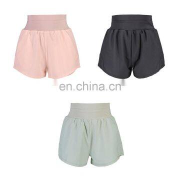 Elastic waist workout shorts with pockets, double layer women running shorts