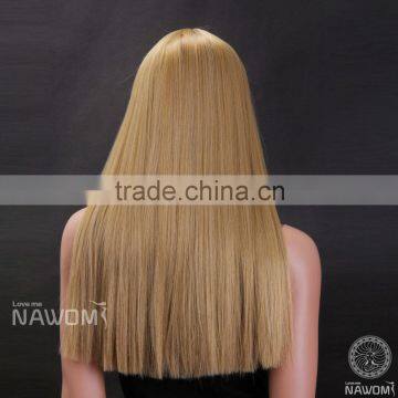 Golden Long Straight Hair Neat Bang Wigs photo-3