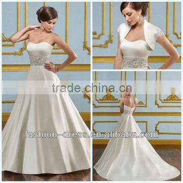 Gorgeous Sweetheart Duchess Satin With Embroidery With Embroidered Bolero Jacket Crystal Beaded Wedding Dress