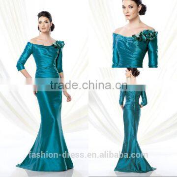 Long Sleeve Elegant Pleated Taffeta Tall Mother Of The Bride Dresses