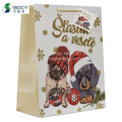Custom Recyclable 128g Coated Paper Coated Bright Film Christmas Gift Bag Clothes Shopping Bag photo-2