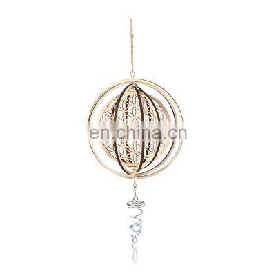 Wooden Tree of Life Wind chimes Pattern Meditation Yoga Wall Decoration Flowers of Sacred Life Rotary Wind chimes