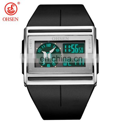 OHSEN AD0518 Men Quartz Watch LED Dual Digital Luminous Hands Wristwatch